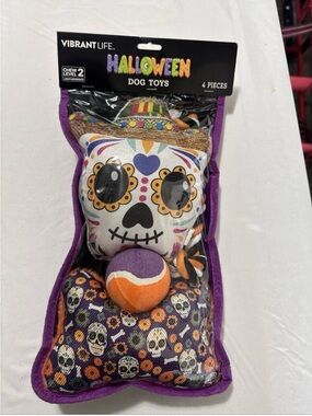 Vibrant Purple & Orange Day of the Dead Dog Toy Pack